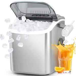 Electactic Countertop Ice Maker Portable Ice Machine with Handle,26Lbs/24H, Self-Cleaning Ice Makers, 9 Ice Cubes Ready in 6 Mins for Home Kitchen Bar Party (Grey)