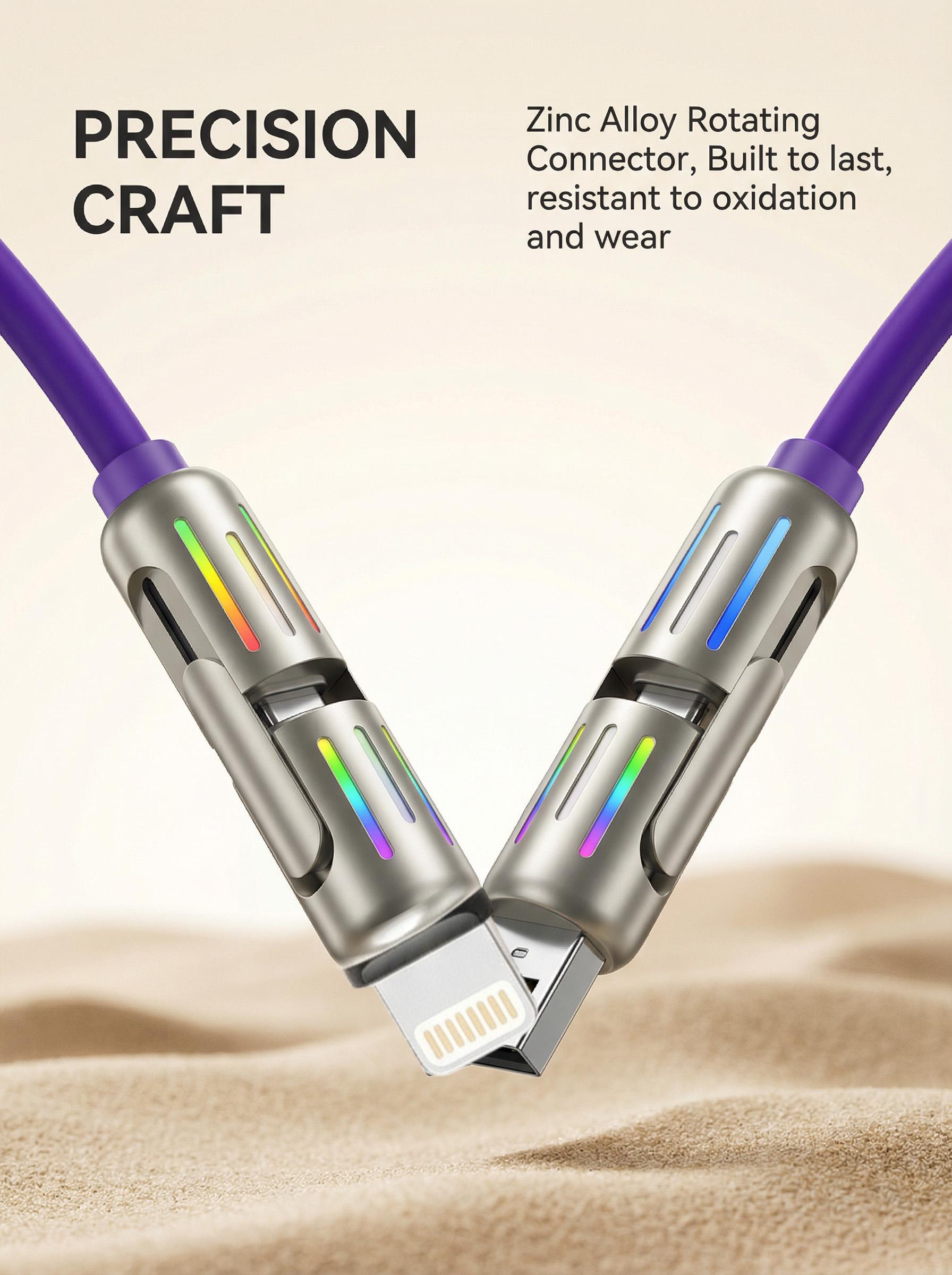 [Buy 1 Get 1 Free] 6.6ft  4-in-1 Multi USB Charging Cable with USB A,Type C,Lightning-MAX65W Fast Charging & Data Sync for iPhone16/15,iPad Pro,  fast charger usb cable 4-in-1 fast Breathing Light  -max 1 usb-c data 4 1 charging cable