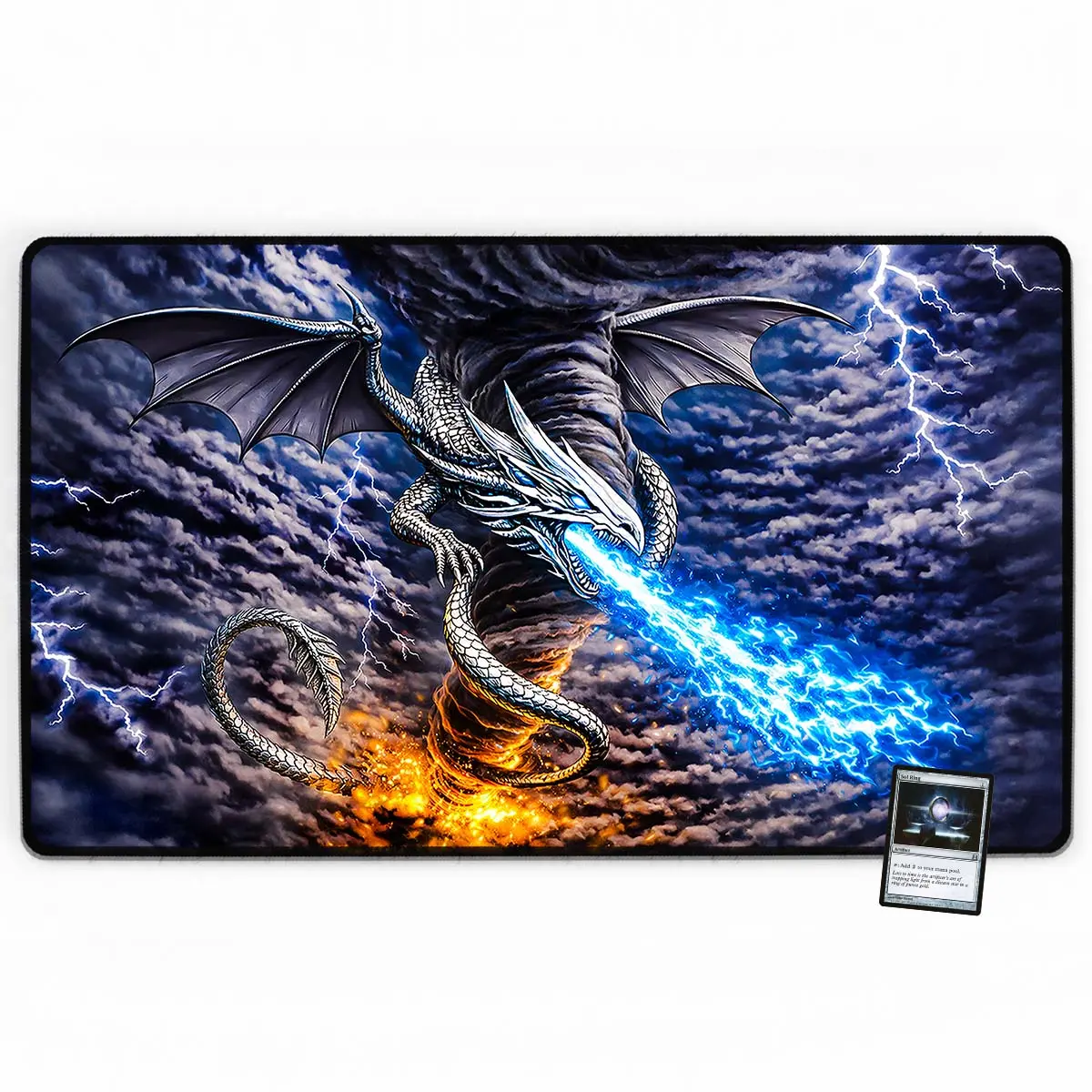 Blue Eyes Playmat, White Dragon Mousepad with Yugioh Zones, Ultimate Shining Dragon Deskmat for Tabletop Games