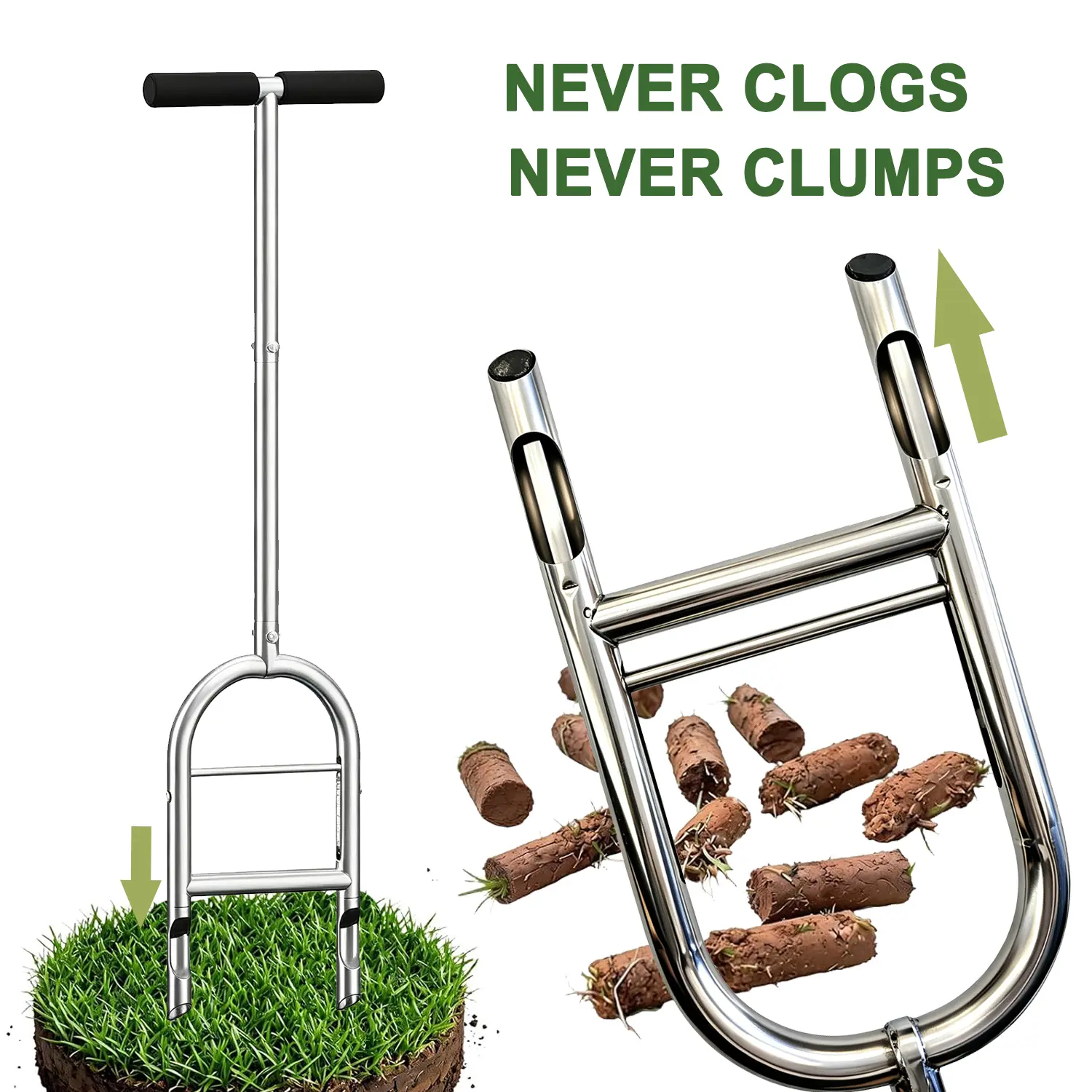EKIORI Manual Lawn Core Aerator Tool with Patented Step-to-Eject System, Heavy-Duty Steel Plug Aerator for Clog-Free Soil Aeration, Easy Yard Care for Compacted Soil and Greener Grass