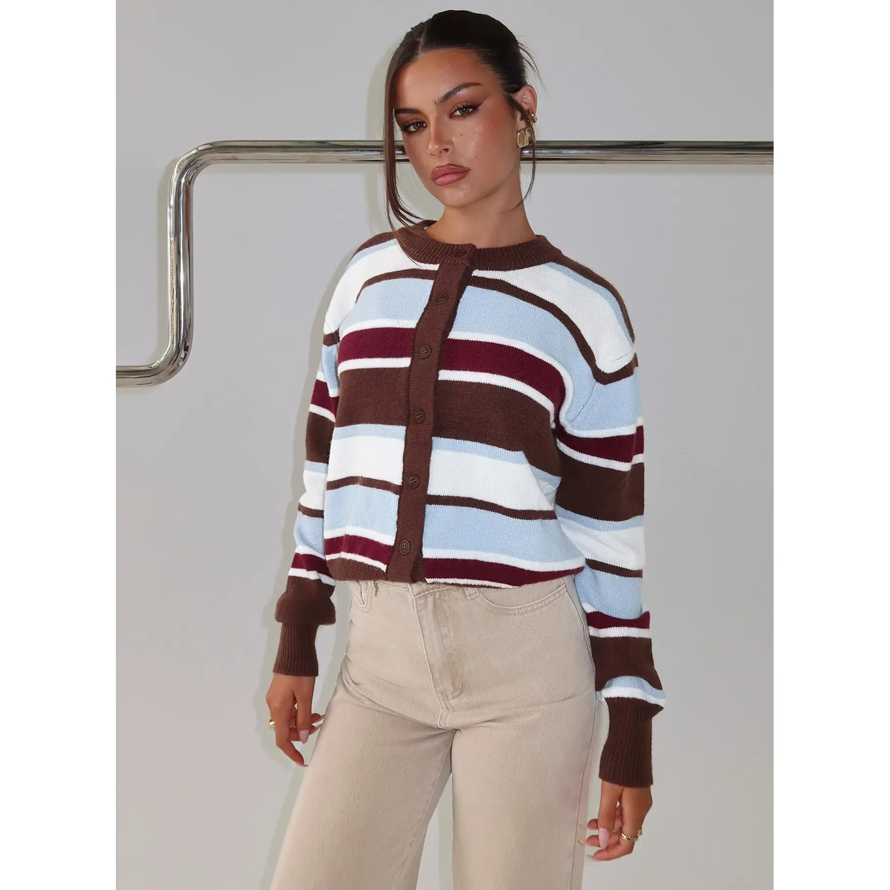 Soline Knit Cardigan Blue / Brown Stripe