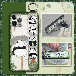 Wrist Strap Fashion Design Phone Case For iphone 12 Pro Max Silicone Back Cover ring Wristband Waterproof Lanyard Dirt-resistant panda Anti-dust Kickstand Shockproof Soft case