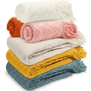 6 Pack Boho Knitted Throw Blankets with Tassels 50x60 Soft Warm Throws Bulk for Wedding Guests Housewarming Employee Teacher Appreciation Gifts Cozy Farmhouse  Decor (Multicolor)