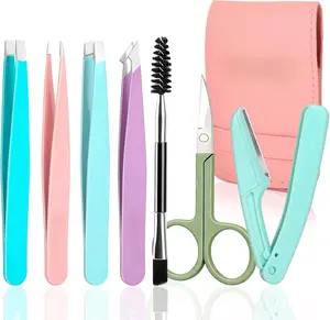 7pcs Eyebrow Tweezers Kit for Women Precision Plucker with Brow Scissors & Razor & Spoolie for Facial, Chin, Brow, Splinter and Ingrown Hair