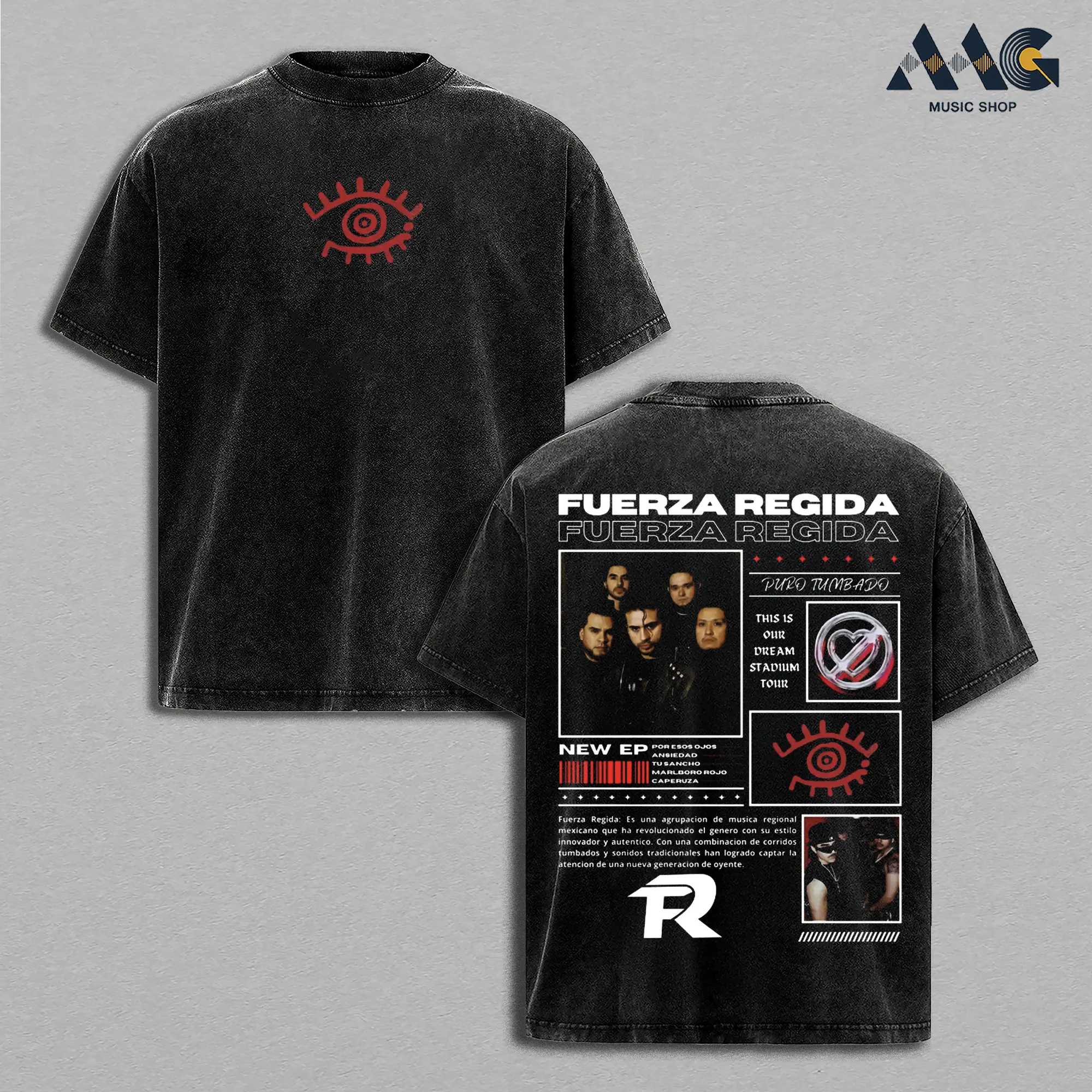 Vintage Fuerza Regida Graphic Washed T-Shirt V2, 2026 This Is Our Dream Tour Tatino Streetwear Fashion, Regional Mexicano Fanmade Shirt, Fuerza Regida Inspired, Menswear Top Y2K Mexico