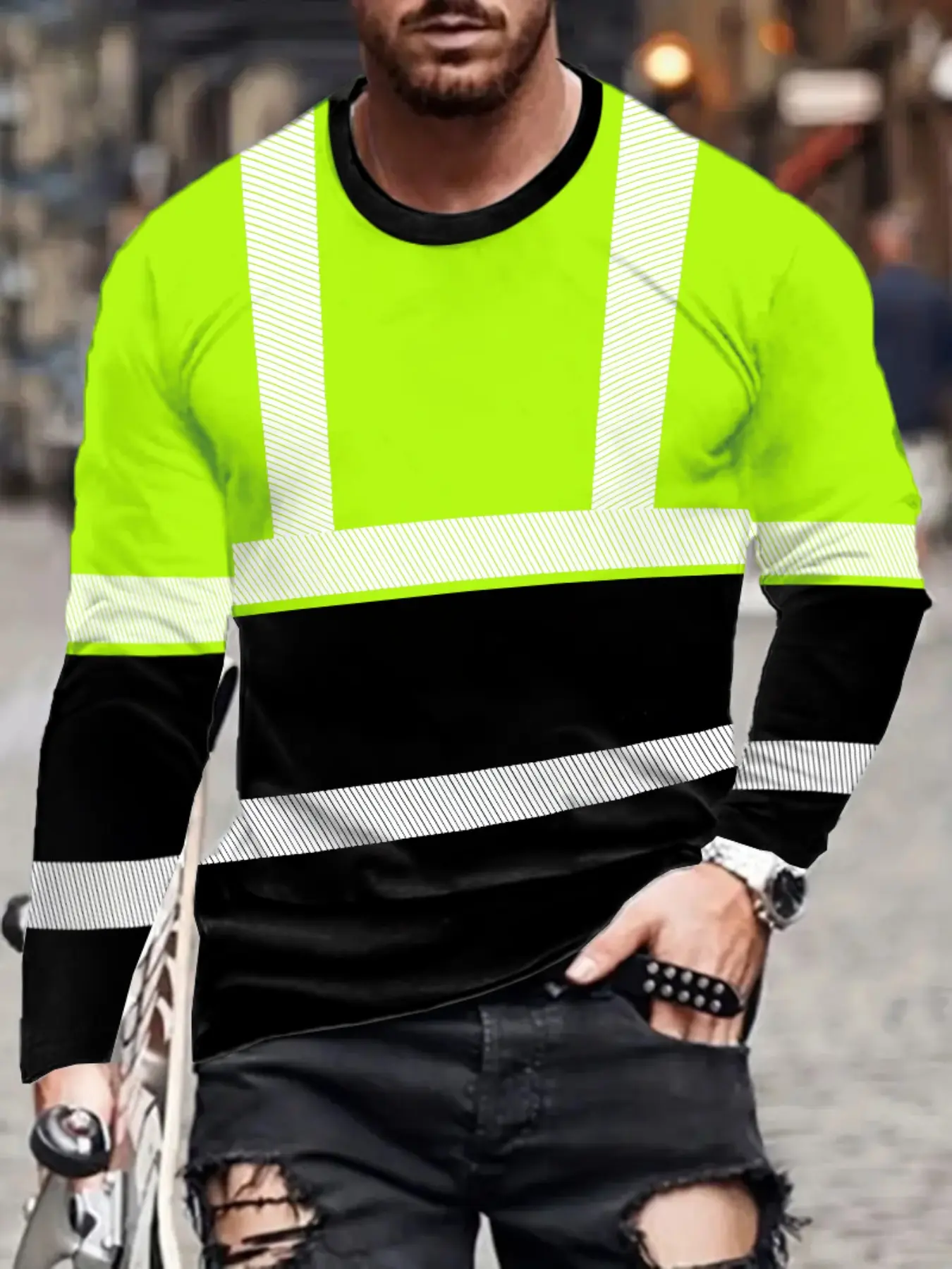 Men's Long Sleeve T-Shirt, Fitted, Top, Casual Street Style Streetwear Geometric Print Design, Suitable for Gym, Daily Wear, Party, Urban Fashion