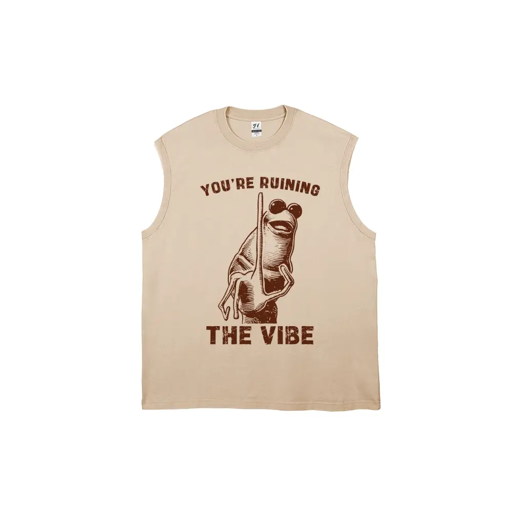 Men's Vintage Washed Tank Top, YOU ARE RUINING THE VIBE Graphic, 100% Cotton Breathable Casual Streetwear Top, Menswear, Distressed, Fabric, Loose, Retro, Pure Cotton
