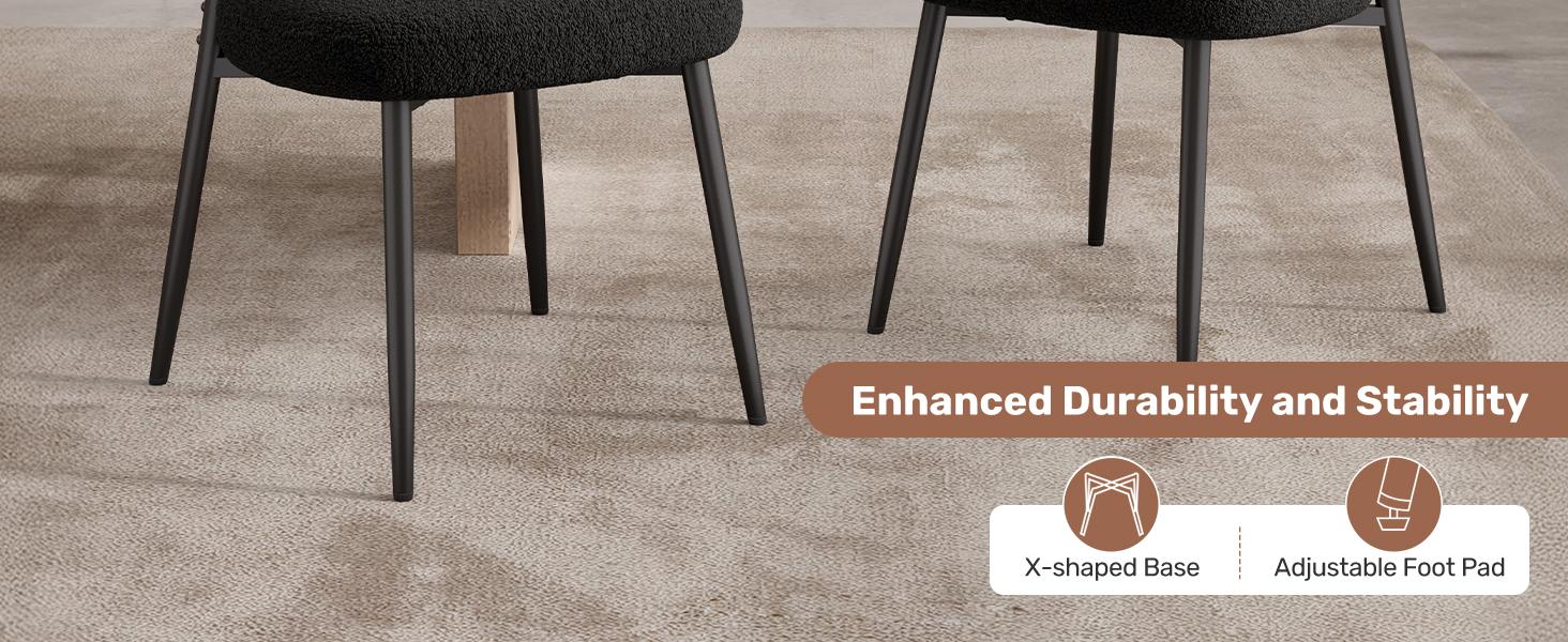 Dining Chairs Set of 4, Mid Century Modern Kitchen Chairs, Boucle Upholstered Dining Chair with Curved Backrest & Metal Legs for Kitchen Dining Room,