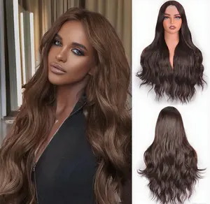 Long Dark Brown Wigs for Women Small Lace Curly Wavy Hair Wigs Heat Resistant Synthetic Fiber Wigs for Daily Party Use 28 Inch Body Wave Curly Wigs (Dark Brown (6A), 28 Inch)