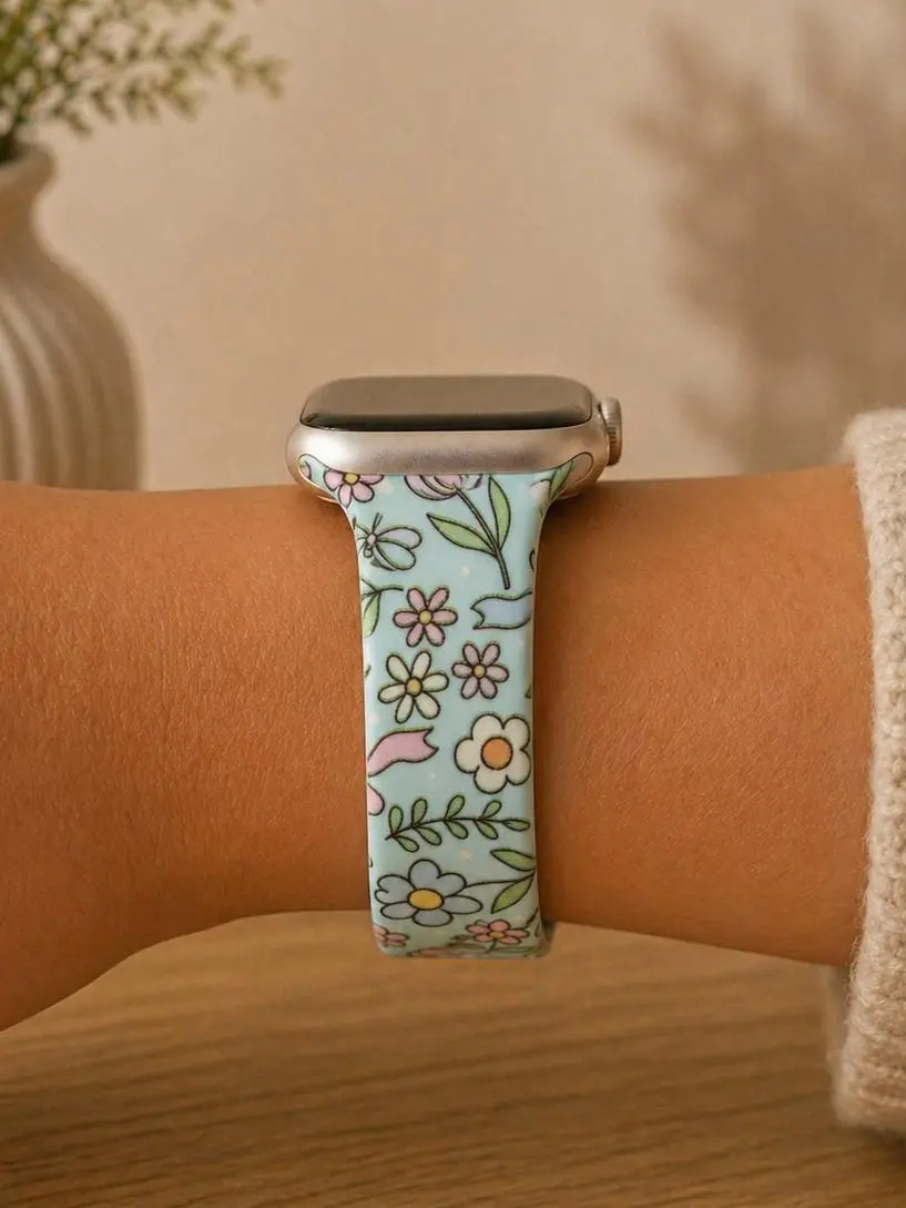 Pastel Floral Watch Band – Cute Daisy Silicone Strap – Soft & Comfortable
