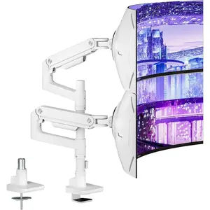 Dual  Arm Desk Mount for 17-49 Inch Ultrawide Monitors, Heavy Duty Dual  Mount Holds 44 lbs, Full Motion Gas Spring Vertical Stacked  Mount, 75/100 VESA Mount, White