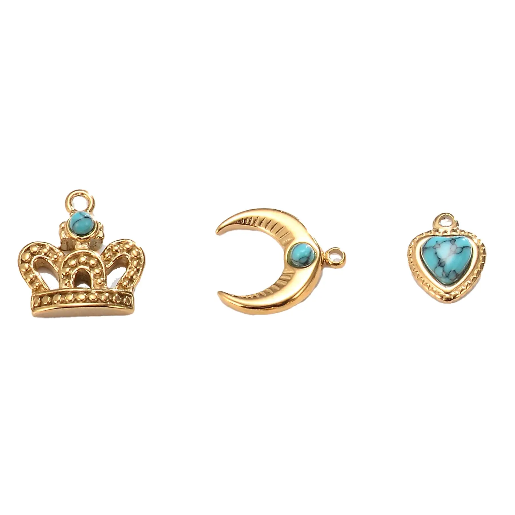 Non Tarnish Charms in Gold Crown, Moon or Heart - Sold Per Piece