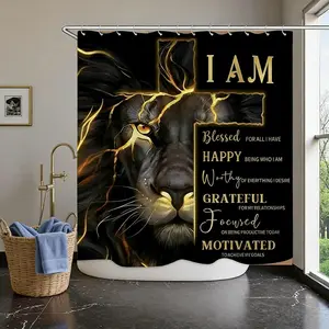 1/4pcs Cross and Lion Bathroom Shower Curtain and Mat Set, includes 12 hooks, non-slip bathroom mat, non-slip toilet U-shaped mat, toilet seat cover, bathroom partition, modern home decor, Shower Curtain Sets