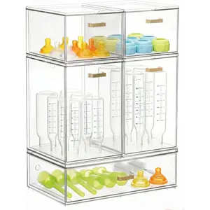 Set of 5 Stackable Storage Drawers, Clear Acrylic Organizer Bins for Beauty Supplies, Perfect for Makeup Vanity, Undersink, Kitchen, Cabinet, Pantry Organization and Storage