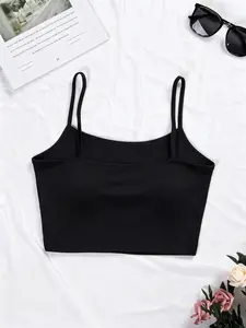 Summer Strapless Cami Top, Non-Adjustable Comfortable Cool Minimalist Design, Casual Sleeveless Short Length Plain Pattern