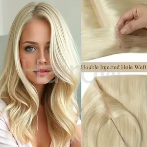 Wholesale 2025 NEW 12-24 Inch Natural Blonde Double Injected Hole Weft Hair Extensions for Women - Straight, Invisible XO & Twin Tab Design, Long-Lasting & Easy to Use, Straight Hair Extension
