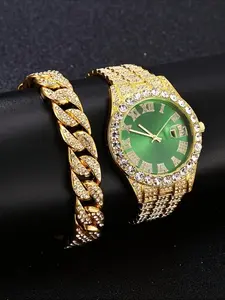 Luxury Men's Watch with Analog Dial, Business Casual Quartz Wristwatch + Fashion Bracelet, Zinc Alloy Case, All Seasons