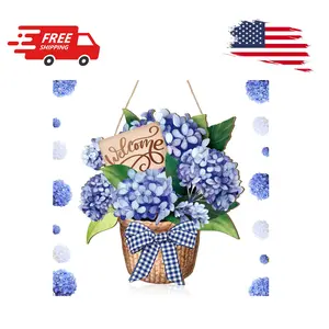 Spring Door Decorations Blue Hydrangea Wreaths Sign