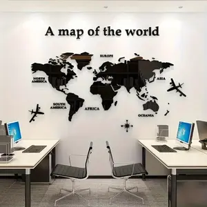 3D World Map Wall Mirror Decal - Self-Adhesive Splashproof Sticker to Visually Expand & Decorate Your Office, Living Room or Study Decoration