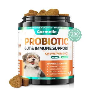 Carmelie Dog Probiotics Soft Chews | Supports Healthy Digestion, Immunity & Skin, Pumpkin & Chicken Flavor, 200 Chews