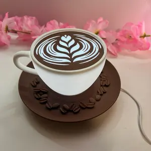 Mug Coffee LED Lamp with Coffee Bean Design and Heart Pattern