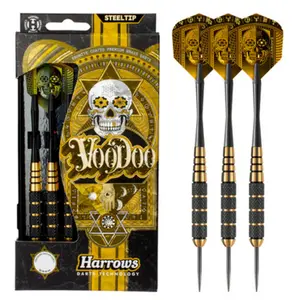 Harrows Darts Voodoo Steel Darts Tips Set - Aerodynamic Design, Black Knurled Barrel, Marathon Gold Finish, Nylon Shafts, Optimized Flight Performance, Darts Sets