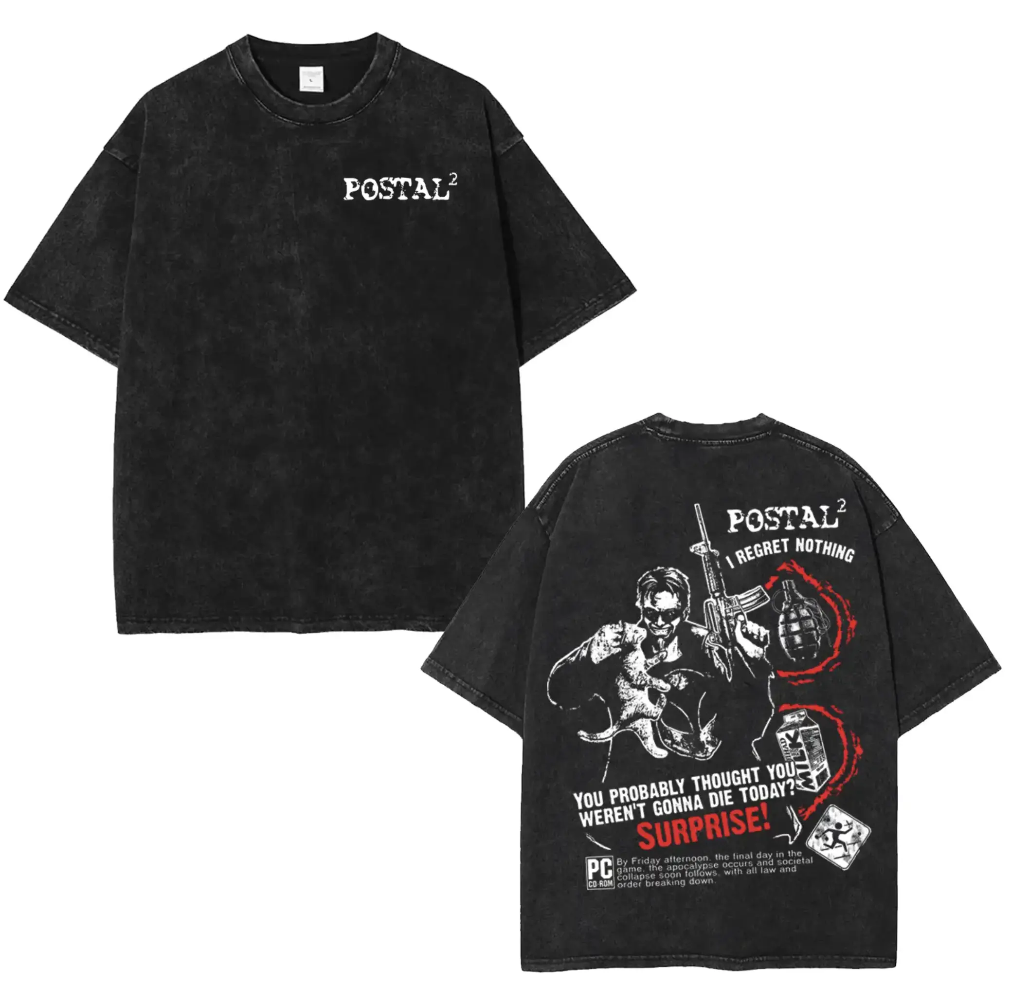 Postal 2 Game Washed Tshirt unisex graphic game movie Gaming Top ...