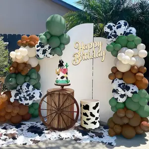 158 PCS Green Cow Balloons Arch Garland Kit for Cow Party Decorations Baby Shower Birthday Farm Western Cowboy Theme Party Supplies