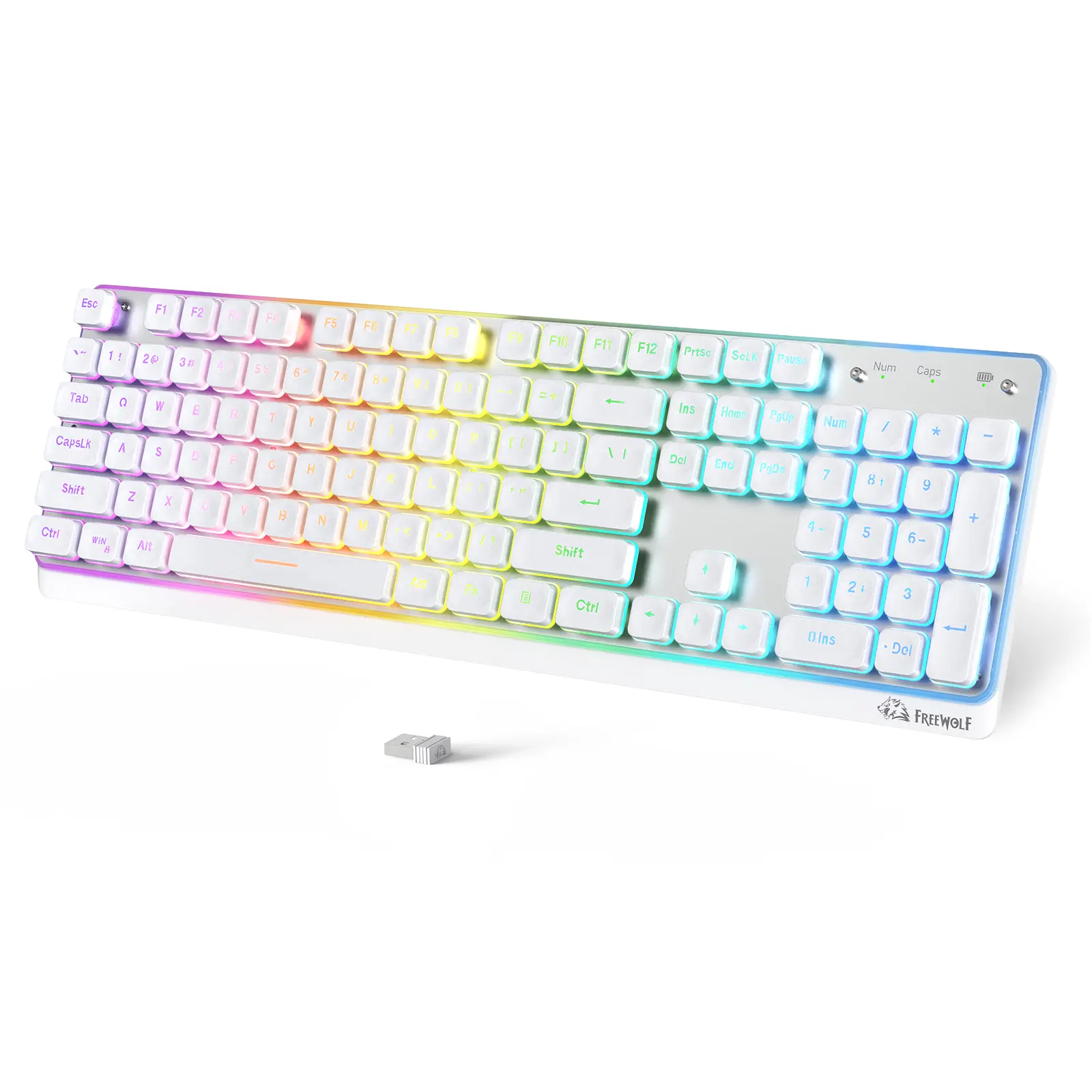 Free wolf M104 Wireless Gaming Keyboard with Numeric Keypad, New  keyboard Tri-Mode(2.4Ghz/Wired/Bluetooth) Membrane Full Size Mechanical Feel Metal Panel RGB 4000MAH Rechargeable Quiet Waterproof for PC/MAC/Win Gamer-Black