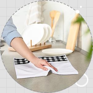 4 Pcs Buffalo Plaid Kitchen Towels Farmhouse Hand Tea Towels Absorbent Quick Dry Buffalo Check Kitchen Dish Cloths Cleaning Cloth for Summer Home Supplies Gifts(White and Black,Plaid Style)