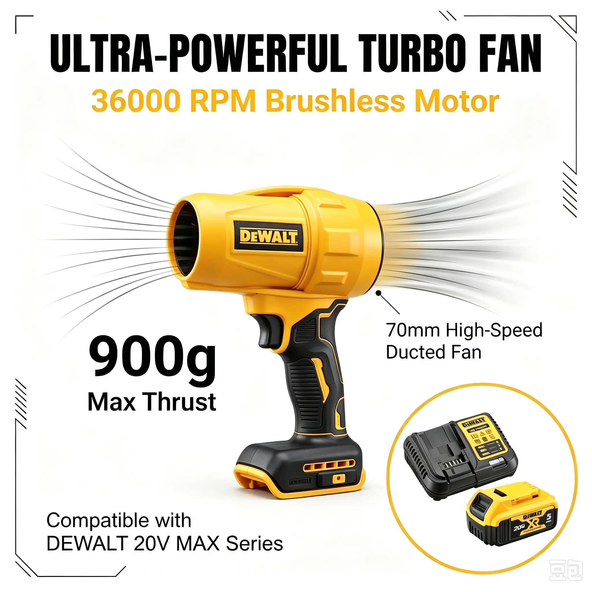 DEWALT DW-118 Turbo Air Blower for Car Drying, Dust Cleaning, Leaf Blowing, Workshop Maintenance and Outdoor Use, 36000 RPM High Speed Air Blower With Variable Speed Trigger, Lightweight Handheld Cleaning Tool