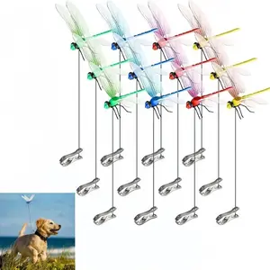 12pcs 3D Realistic Dragonfly Fishing Rod Clips, Natural Style Decorative Garden Decorations, Indoor Outdoor Bird Deterrent Tools, Creative Home Accessories