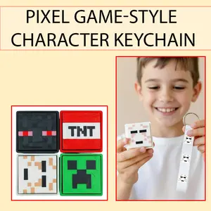 Pixel Game-Style Character Keychain – Fabric Strap Keychain for Backpack & Keys, Gift for Gamers & Kids, Decorative Keychain
