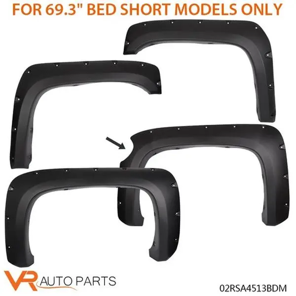 Textured Pocket Short Bed Fender Flares, 6-69" Bolt-On Custom-Fit Polypropylene, Rugged UV-Resistant Car Accessory for 07-13 Chevy Silverado 1500 Truck Protector Automotive