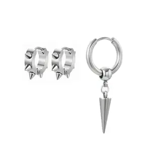 Spikey set - A 3‑piece silver hoop earring set with spike designs for a bold, edgy look.