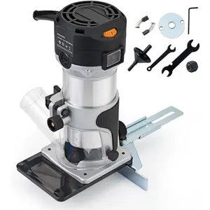 710W Trim Router with Extended Trim Base, 1/4 Inch Collet, 66mm Diameter, 5.5A 120V 60Hz, Model RT-003 (Router+Trim Base)