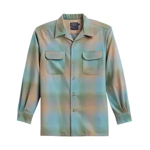 Pendleton Men's Tall Fitted Long Sleeve Board Shirt - Green/Tan Ombre, Medium Length, Plain Wool Fabric, Preppy Style Menswear Top, Casual Autumn Wear