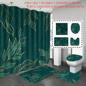 [Popular Choice]1pc/4pcs，Spring Green & Yellow Leaf Botanical Bathroom Set - Shower Curtain Sets, 2 Bath Mats, Toilet Seat Cover, Nature-Inspired Decor for Easter, Spring Festival, Fresh Home Decor