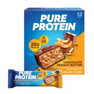 Pure Protein Bars, Chocolate Peanut Butter - High Protein, Low Sugar, Gluten Free Snacks, 1.76oz, 12 Count (Packaging May Vary)