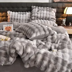 Faux Rabbit Fur Duvet Cover Set, Luxury Ultra Soft Solid Color Bedding, Warm All Season 3 Piece Set with 1 Duvet Cover and 2 Pillowcases for Bedroom, Sofa, Dorm