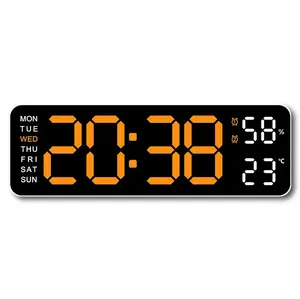 Digital Wall Clock Large Display, 9.5" LED Wall/Desk Clock for Living Room Decor, Digital Clock with Temperature/DST/Auto-Dimming/Humidity/Dual Alarm/Snooze - 12/24H, °C/°F (Orange White)