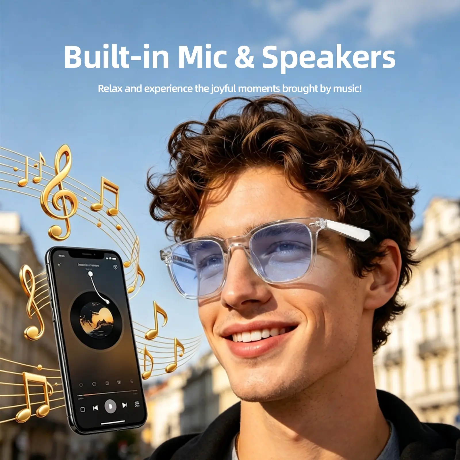 2026 Smart Bluetooth Sunglasses – Ultra-Light Wireless Audio Glasses, Long Battery Life, Answer Calls & Listen to Music, Voice Assistant Glasses, Polarized Sunglasses, UV Protection, 4 Stylish Gradient Lenses, Trendy for Outdoors & Travel