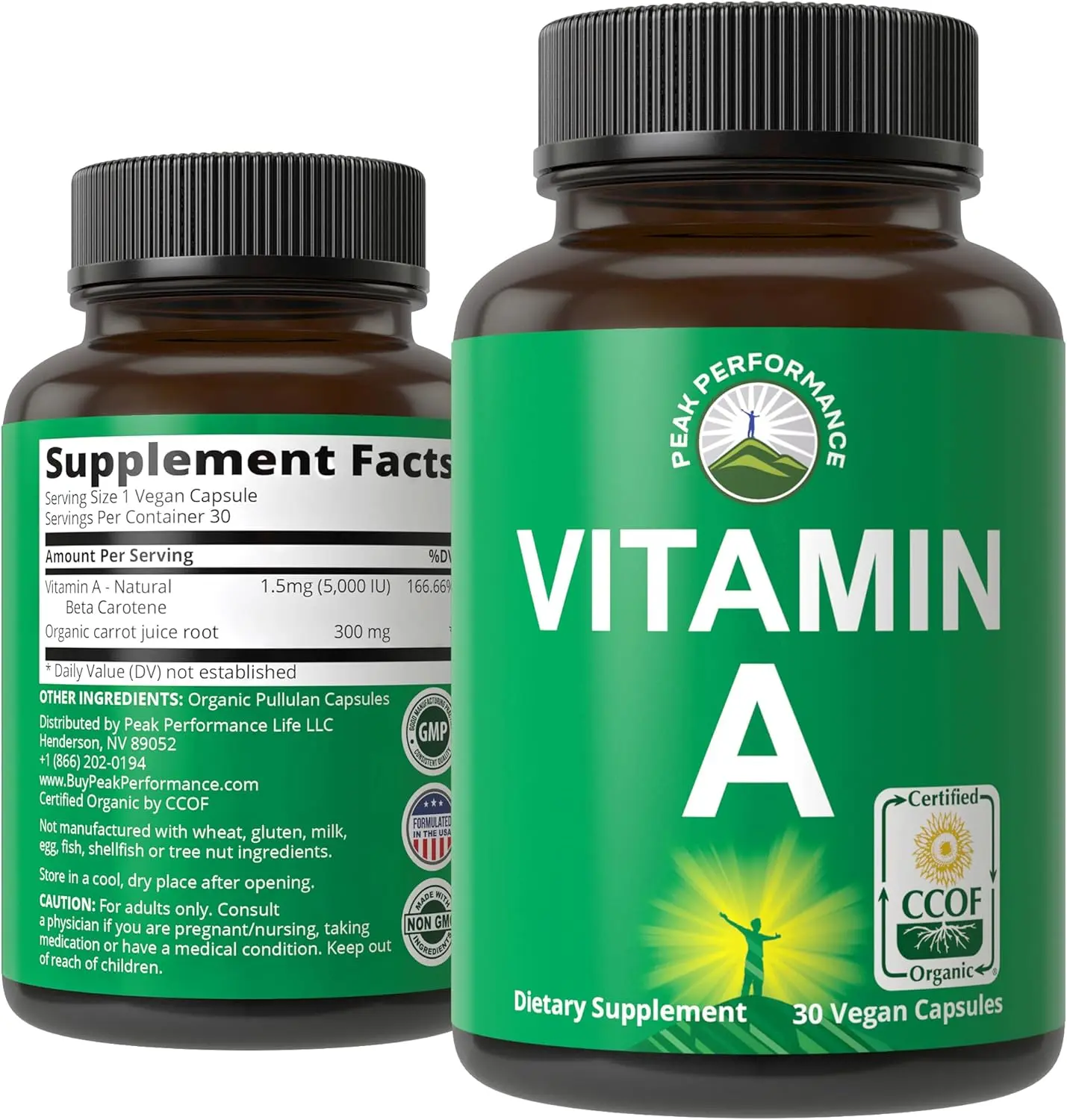 Certified Organic Vitamin A 5000 IU Supplement Capsules High Potency Vitamins. for Adults, Men, Women, Kids. Made with Carrot Juice. Great for Immune, Skin, Eye Support. Non GMO, Vegan Pills