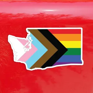 Washington State Shape Progress Pride Flag LGBTQ POC Transgender Flag - Vibrant Color Vinyl Decal Sticker
