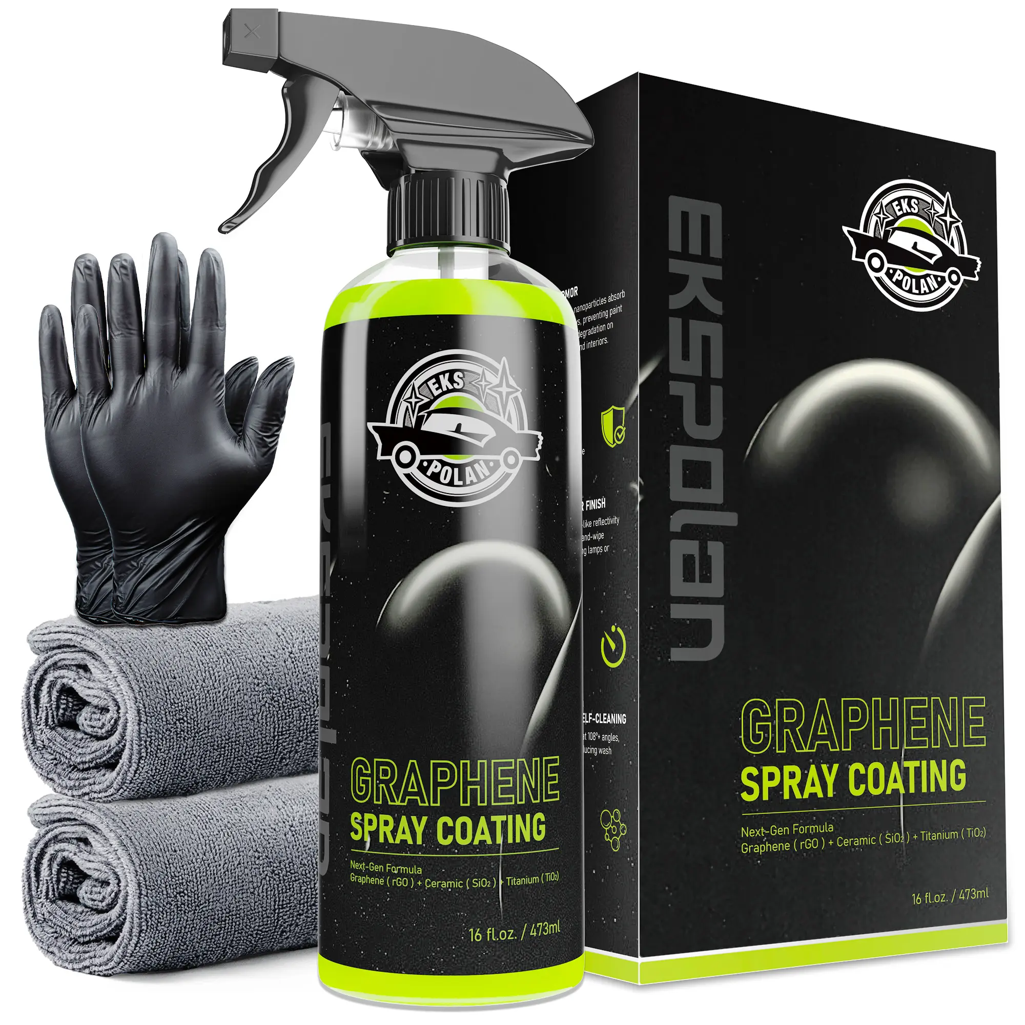 Hydrophobic Graphene Ceramic Spray Coating (16.9 Oz.) - UV Ceramic Wax Spray for Car Paint Wheels and Glass, Graphene Oxide Top Coat Adds Extreme Gloss & Protection clean kit Waterproof Multi-Purpose