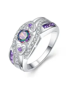 Women's Heart-Shaped Zircon Ring, Elegant Hollow Out Colorful Zircon Single Ring, Heart Cluster Ring, Fashion Jewelry for Daily Wear, Perfect Gift for Women