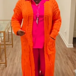 Product Review of Plus Plain Textured Drop Shoulder Cardigan, Casual Long Sleeve Pocket Coat for Women, Women's Plus Clothing for Spring & Fall from W**s