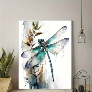 Nordic style, colorful dragonfly, high-definition canvas decorative painting Vibrant Print Art Print 11.8* 15.7inch (30* 40cm ) with wooden frame -- modern home decoration, can be directly hung in the living room or bedroom
