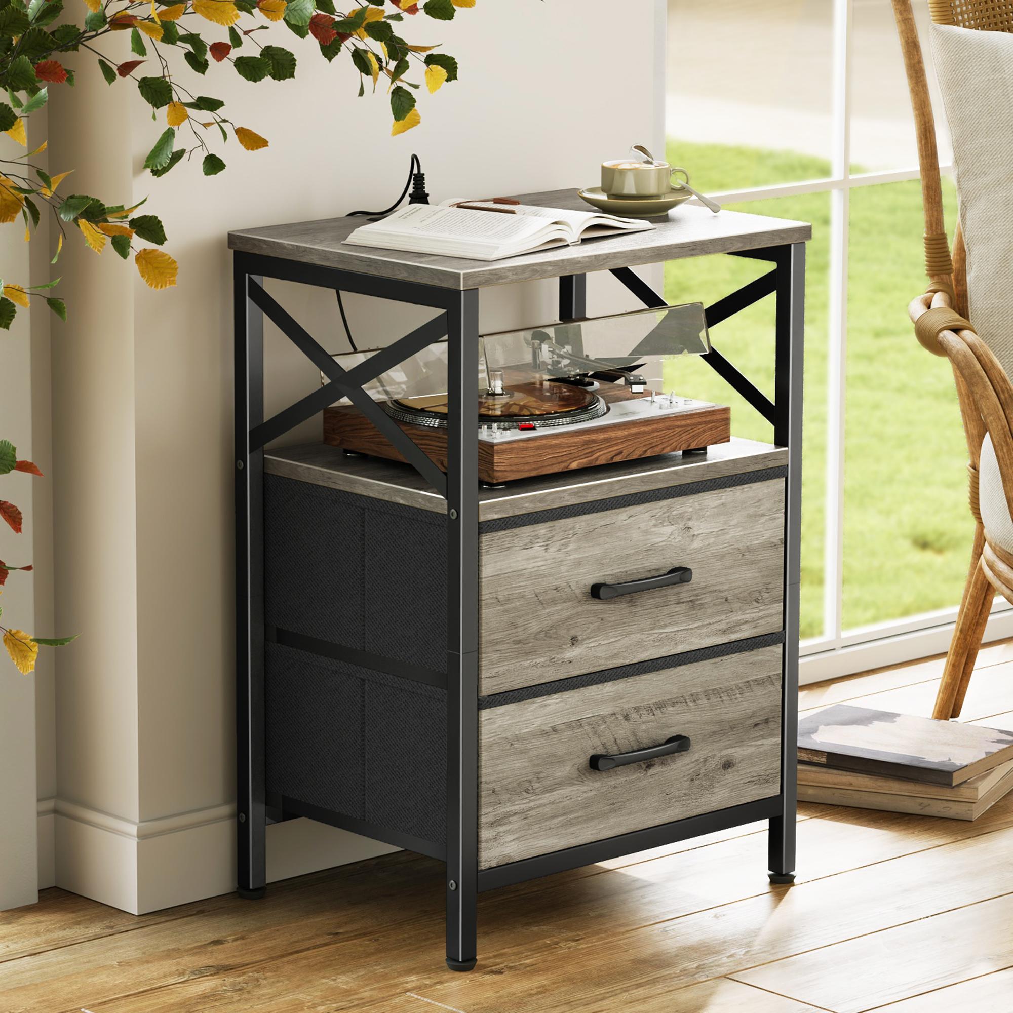 Huuger Night Stand with Charger Station, 2 Drawer Nightstand with Open Shelf, Bed Side Table with USB-C Port, End Table, Compact Size for Small Spaces, X Shaped Side Rail Huuger Night Stand with Charger Station, 2 Drawer Nightstand with Open Shelf, Bed Side Table with USB-C Port, End Table, Compact Size for Small Spaces, X Shaped Side Rail