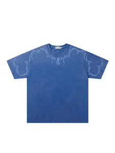 Men Women Summer Menswear New Trendy Fashion Casual Loose Fit Short Sleeve Tee Shirt Top Round Neck, Vintage Dark Street Style Washed Distressed Design